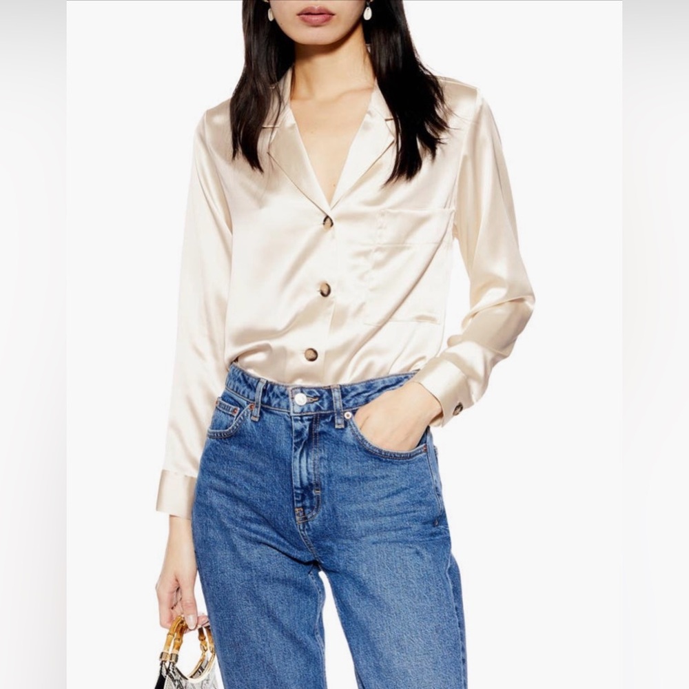 Topshop Cream Satin Button up Blouse